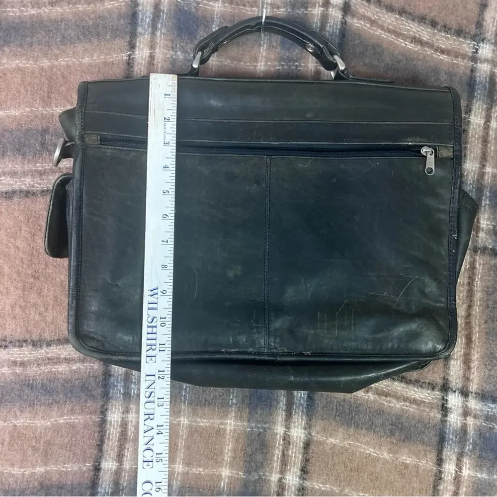 Vintage All Leather Briefcase Black cross body